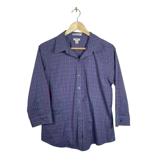 L.L. Bean Women’s Wrinkle Free Plaid Button Down in Red/Purple Multi Size M - Picture 3 of 8